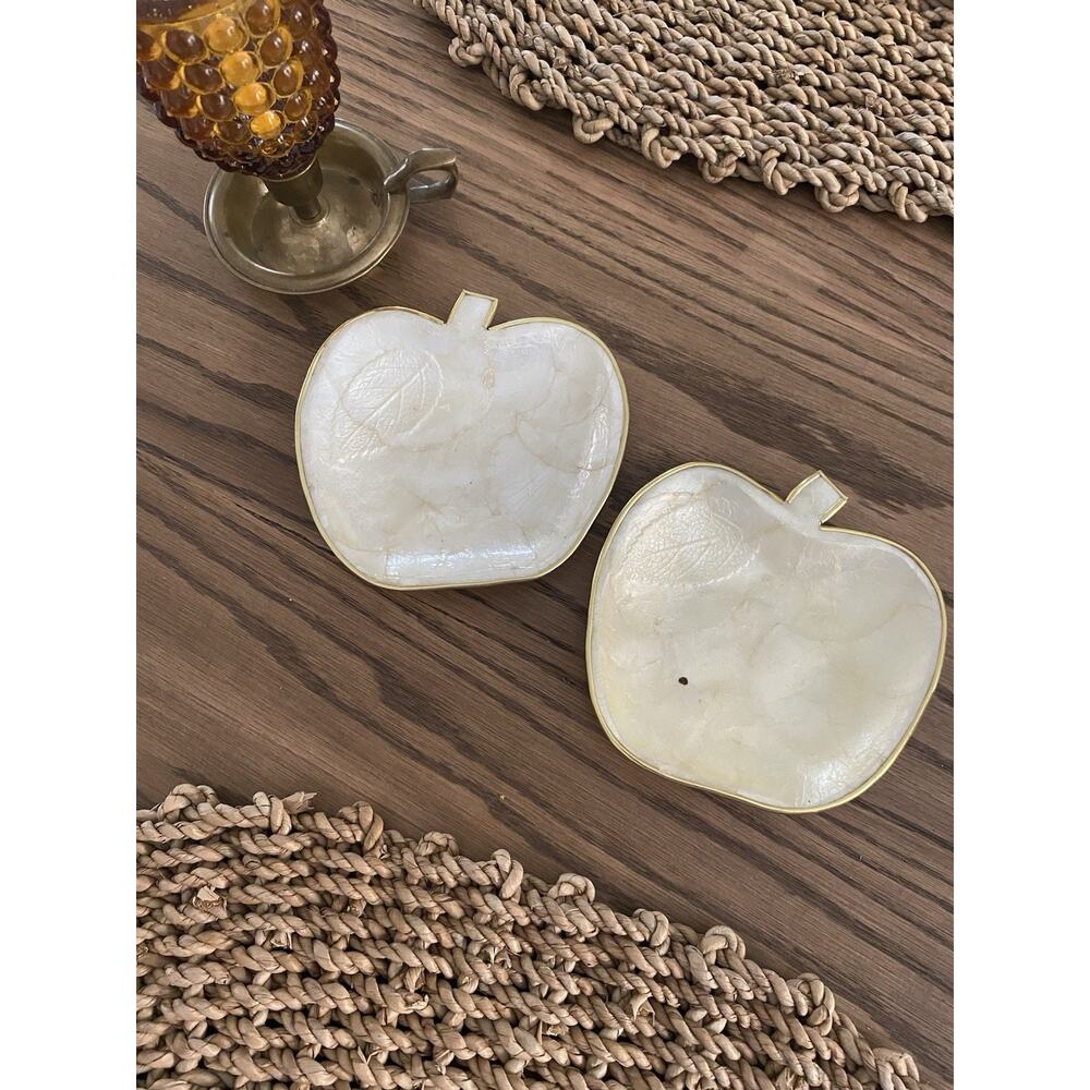 Vintage Capiz Shell Mother Of Pearl Trinket Dishes With Gold Edging Set Of 2